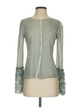 Robin Kaplan Mint Green Ruffle Sleeve Sheer Cardigan Buttons 2 Medium
